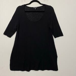 Eileen Fisher Black 100% Wool Scoop Neck Tunic Top Size Small
